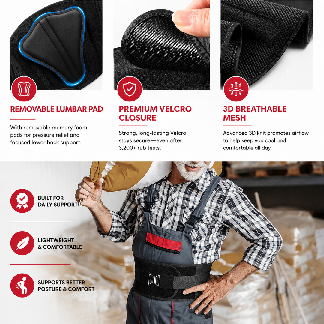 Premium Back Support Belt Lumbar Support Brace for Lower Back Pain Adjustable Compression Posture Support Belt for Work Gym Lifting Daily Use Belted