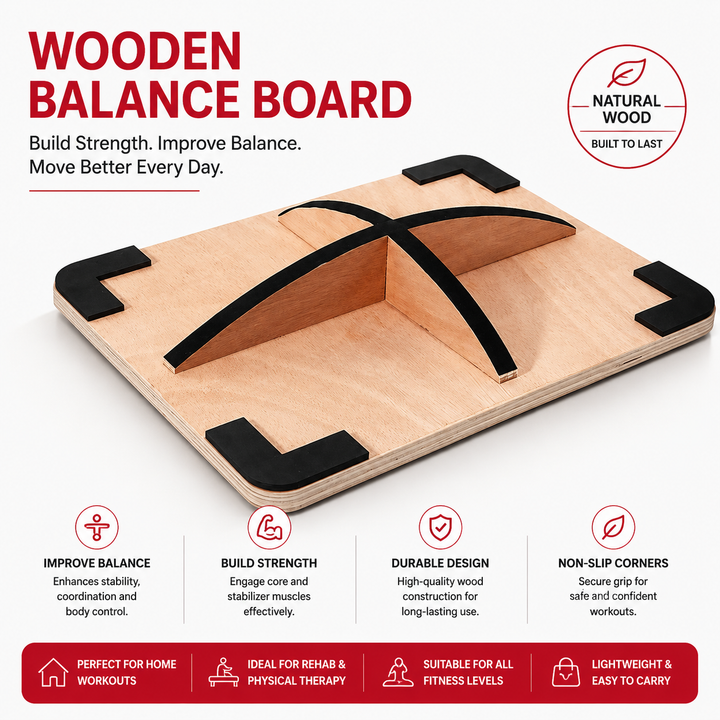 Premium Balance Board 360 Degree Wobble Trainer Anti Slip Wooden Board Rubber Base Core Stability Trainer for Home Office Gym Daily Use Fitness Training