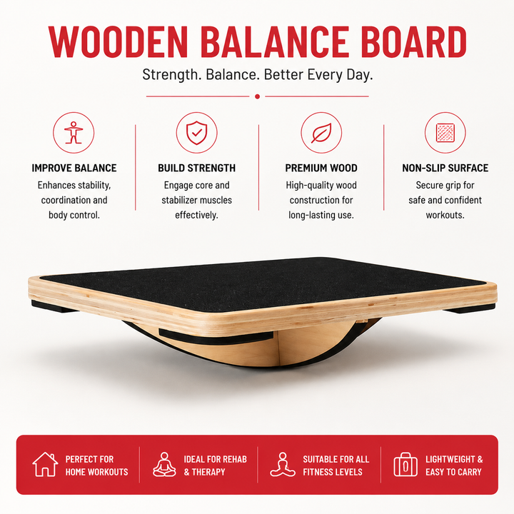 Premium Balance Board 360 Degree Wobble Trainer Anti Slip Wooden Board Rubber Base Core Stability Trainer for Home Office Gym Daily Use Fitness Training