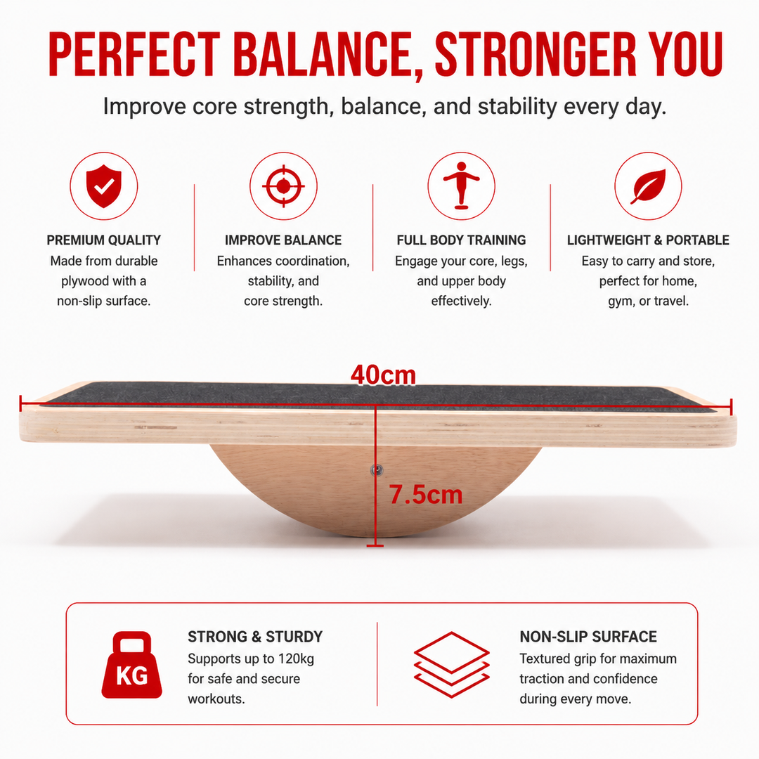 Premium Balance Board 360 Degree Wobble Trainer Anti Slip Wooden Board Rubber Base Core Stability Trainer for Home Office Gym Daily Use Fitness Training