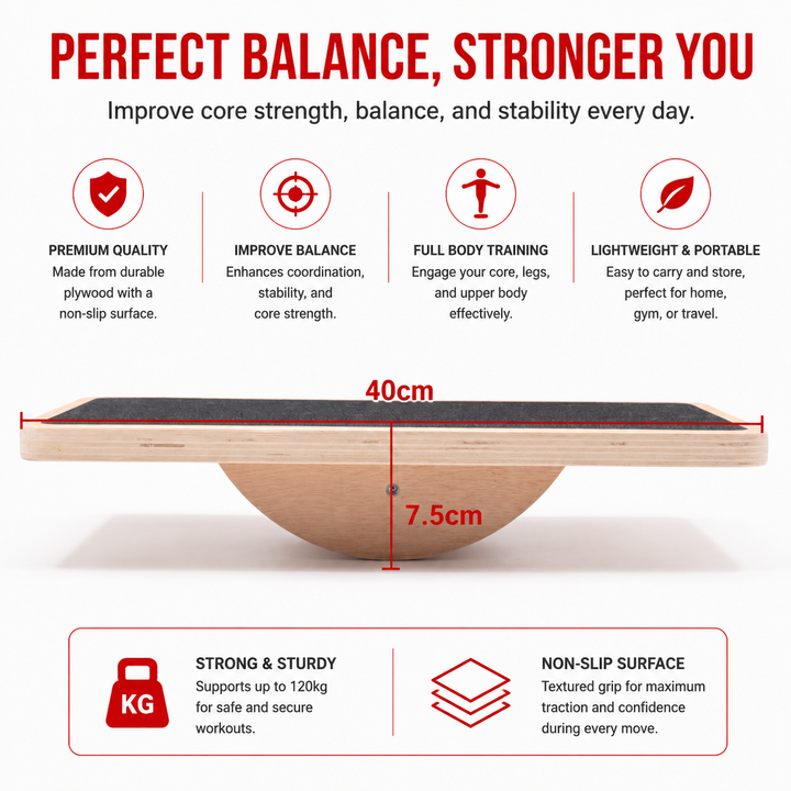 Premium Balance Board 360 Degree Wobble Trainer Anti Slip Wooden Board Rubber Base Core Stability Trainer for Home Office Gym Daily Use Fitness Training
