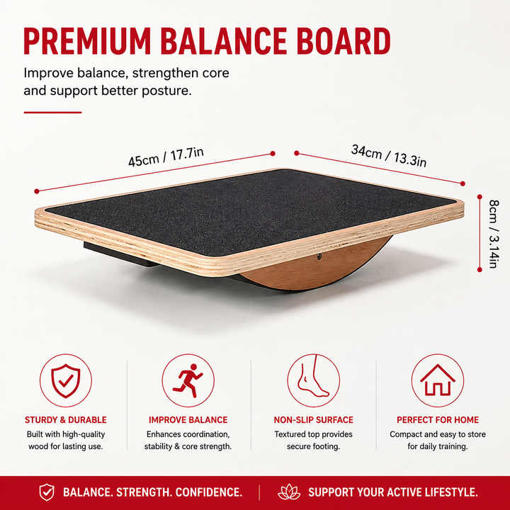 Premium Balance Board 360 Degree Wobble Trainer Anti Slip Wooden Board Rubber Base Core Stability Trainer for Home Office Gym Daily Use Fitness Training