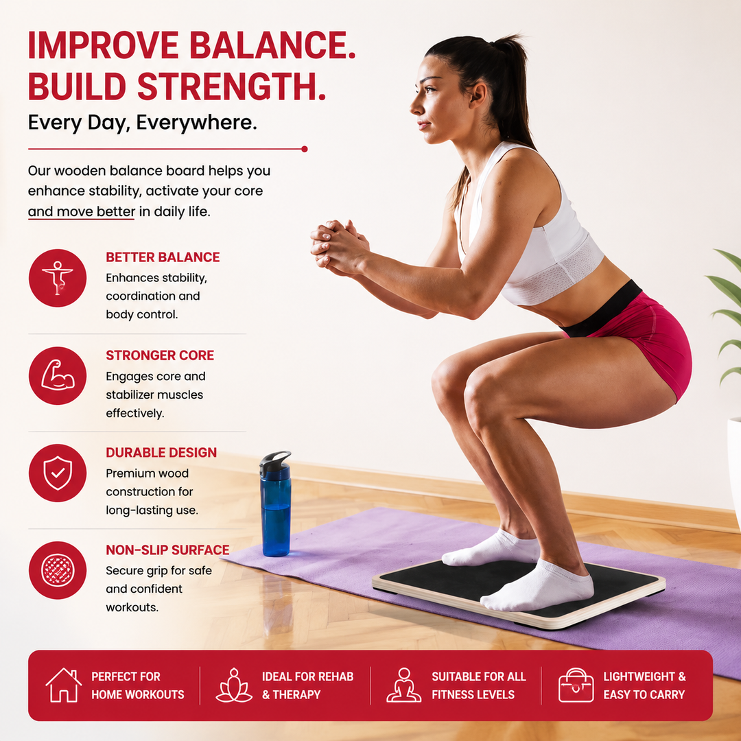 Premium Balance Board 360 Degree Wobble Trainer Anti Slip Wooden Board Rubber Base Core Stability Trainer for Home Office Gym Daily Use Fitness Training