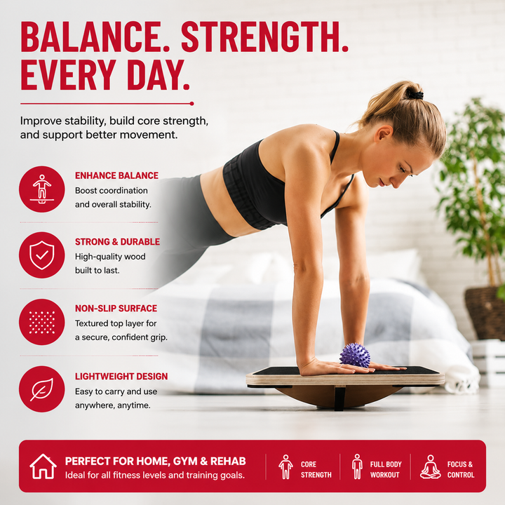Premium Balance Board 360 Degree Wobble Trainer Anti Slip Wooden Board Rubber Base Core Stability Trainer for Home Office Gym Daily Use Fitness Training