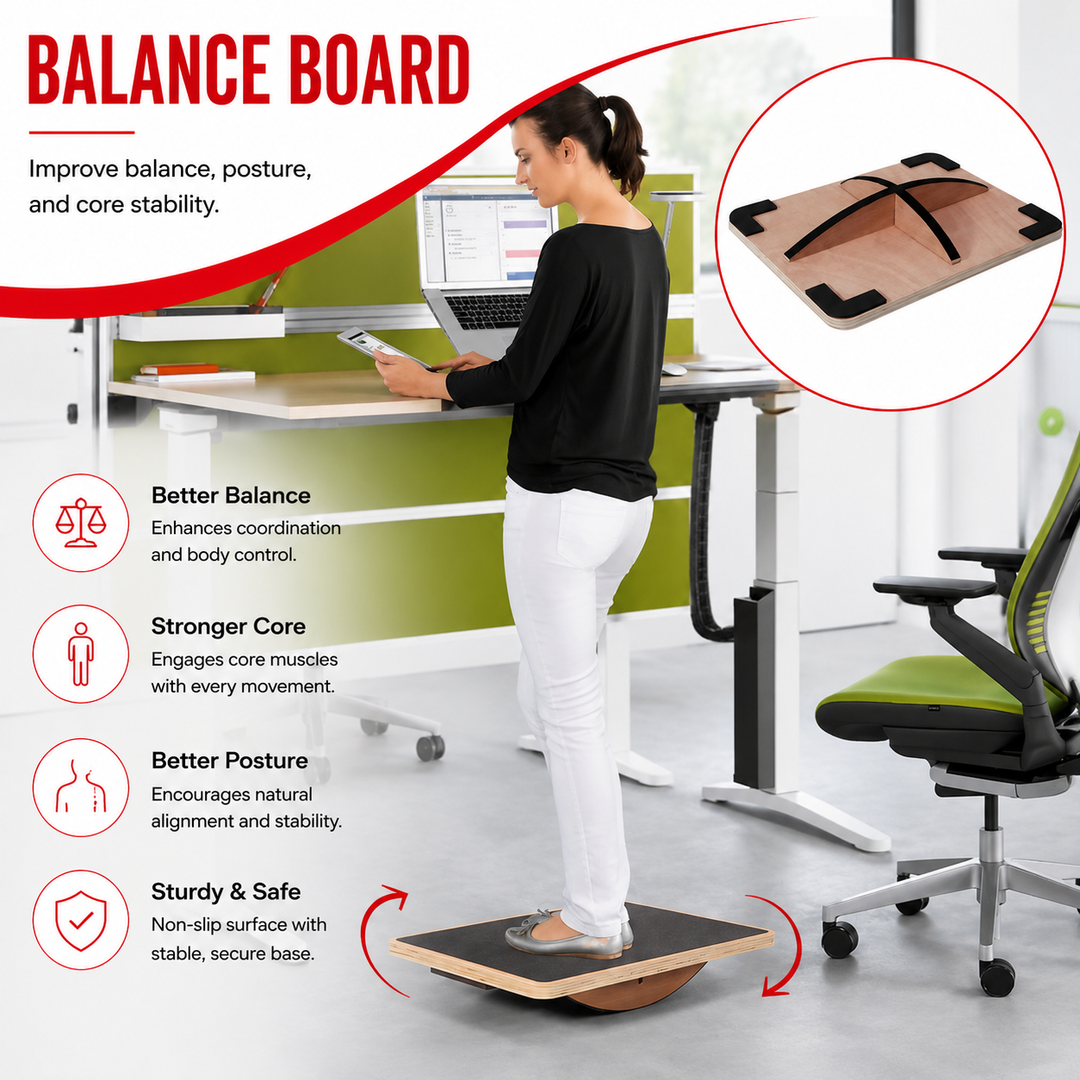 Premium Balance Board 360 Wobble Trainer Core Stability Board Anti Slip Wooden Balance Disc Rubber Base Home Gym Posture Fitness Training Tool