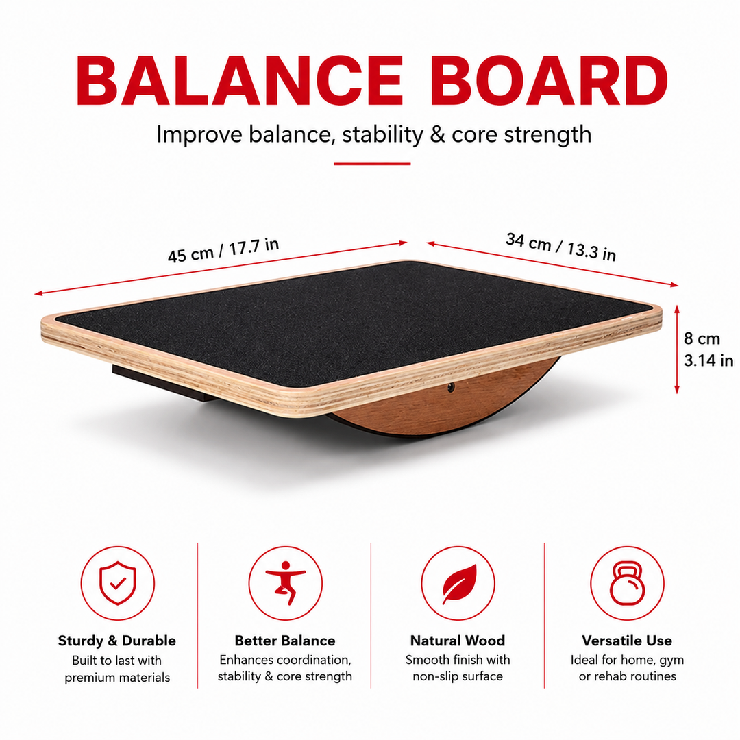 Premium Balance Board 360 Wobble Trainer Core Stability Board Anti Slip Wooden Balance Disc Rubber Base Home Gym Posture Fitness Training Tool