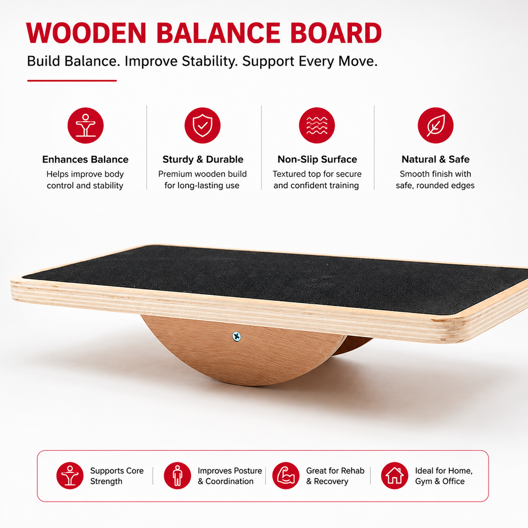 Premium Balance Board 360 Wobble Trainer Core Stability Board Anti Slip Wooden Balance Disc Rubber Base Home Gym Posture Fitness Training Tool