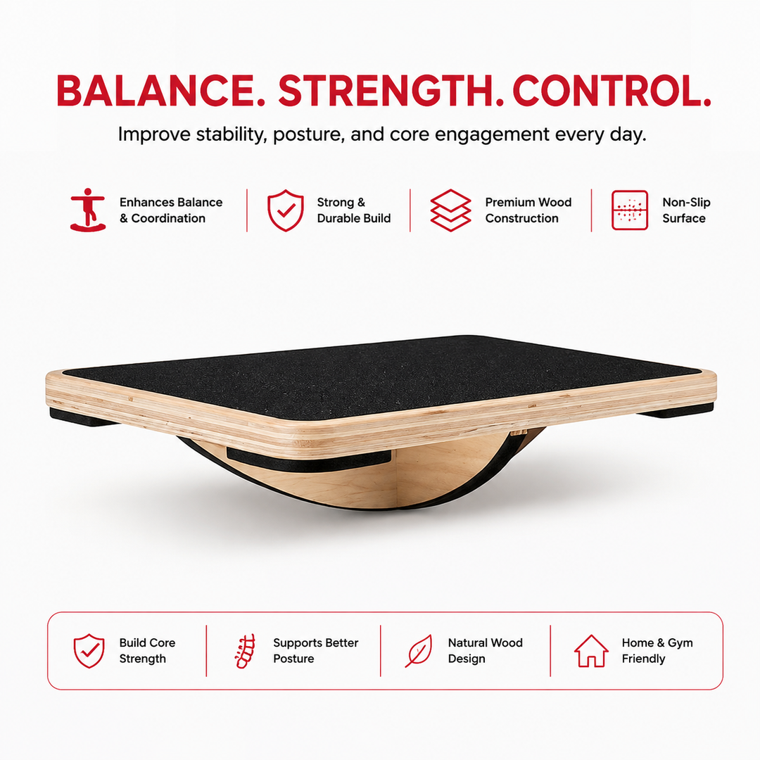 Premium Balance Board 360 Wobble Trainer Core Stability Board Anti Slip Wooden Balance Disc Rubber Base Home Gym Posture Fitness Training Tool