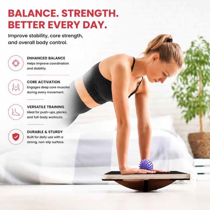 Premium Balance Board 360 Wobble Trainer Core Stability Board Anti Slip Wooden Balance Disc Rubber Base Home Gym Posture Fitness Training Tool