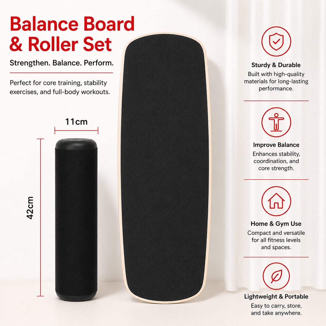 Premium Balance Board 360 Wobble Trainer Core Stability Board Anti Slip Wooden Balance Disc Rubber Base Home Gym Posture Fitness Training Tool