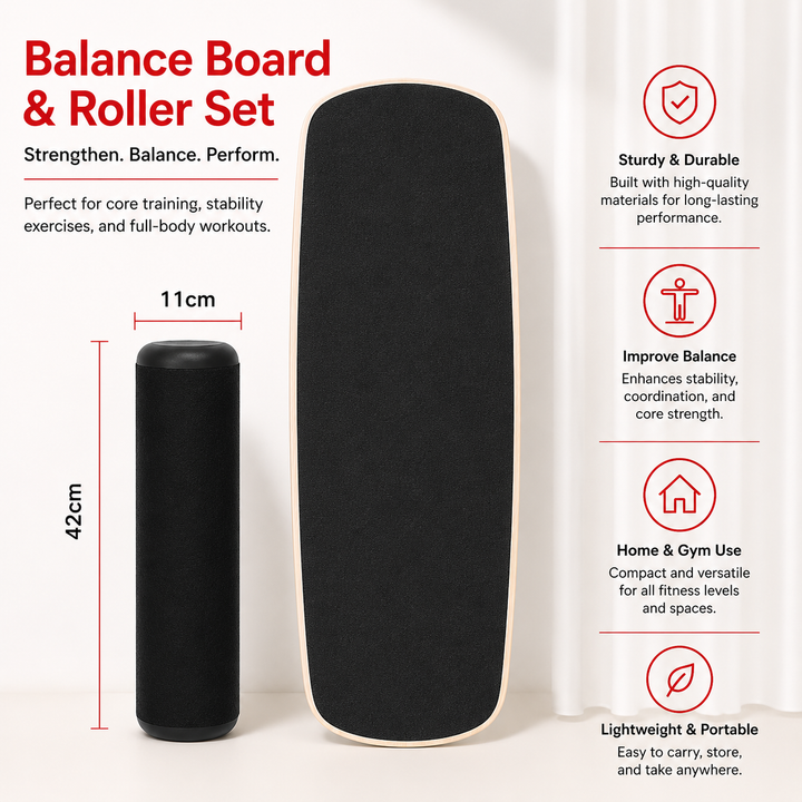 Premium Balance Board 360 Wobble Trainer Core Stability Board Anti Slip Wooden Balance Disc Rubber Base Home Gym Posture Fitness Training Tool
