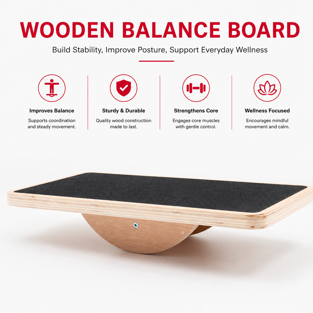 Premium Balance Board 360° Wobble Trainer Core Stability Balance Training Anti Slip Wooden Board Rubber Base Silent Home Gym Office Exercise Platform