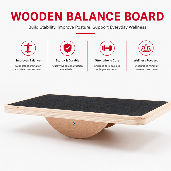 Premium Balance Board 360° Wobble Trainer Core Stability Balance Training Anti Slip Wooden Board Rubber Base Silent Home Gym Office Exercise Platform