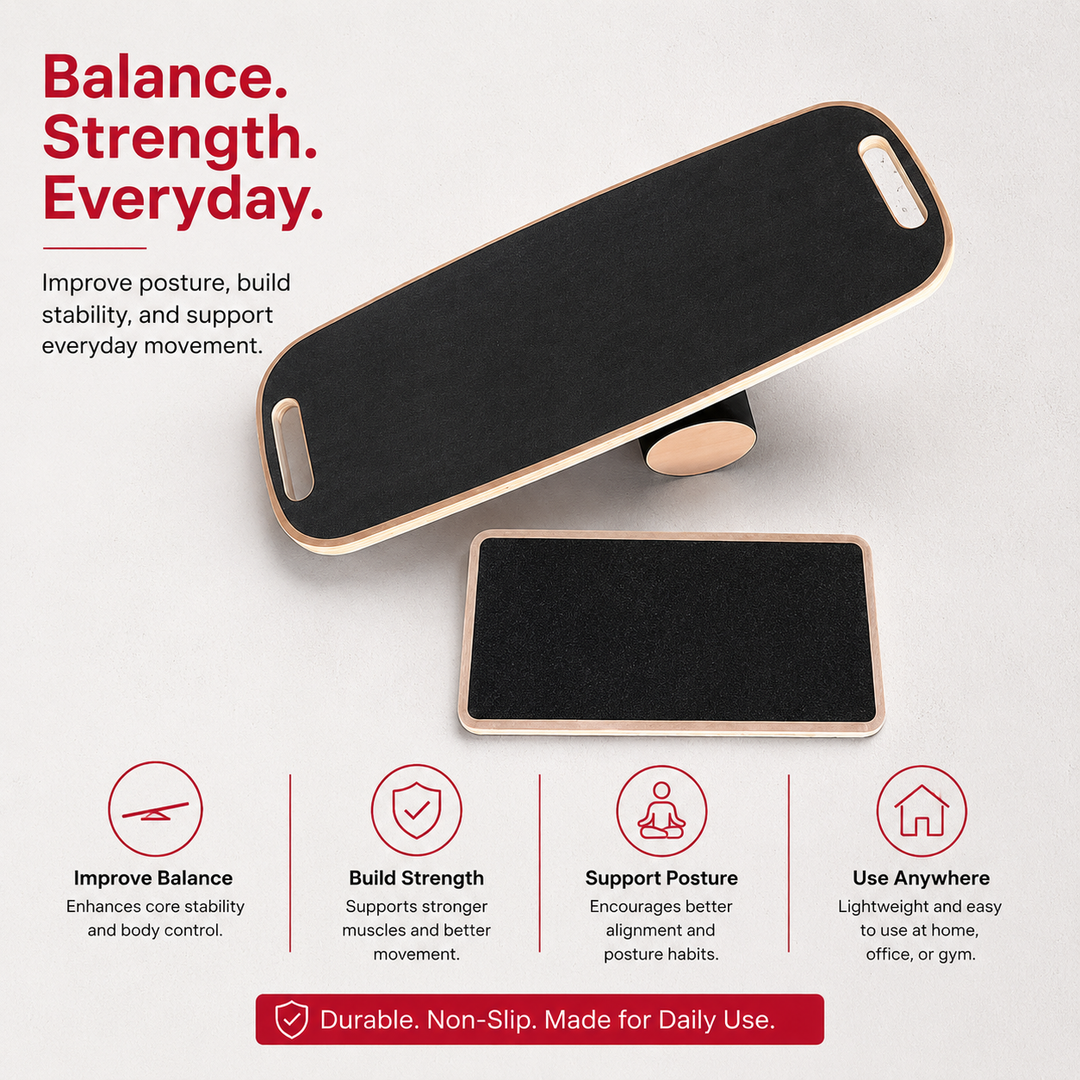 Premium Balance Board 360° Wobble Trainer Core Stability Balance Training Anti Slip Wooden Board Rubber Base Silent Home Gym Office Exercise Platform