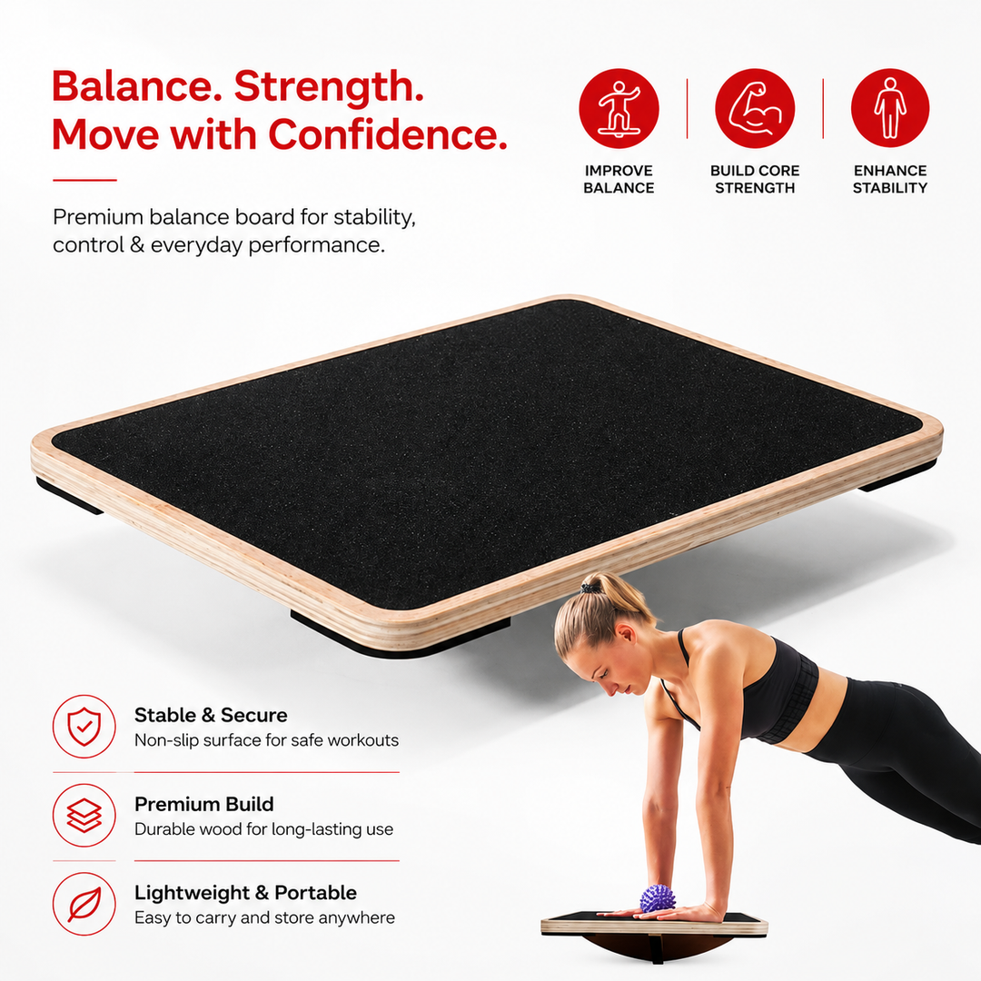Premium Balance Board 360° Wobble Trainer Core Stability Balance Training Anti Slip Wooden Board Rubber Base Silent Home Gym Office Exercise Platform
