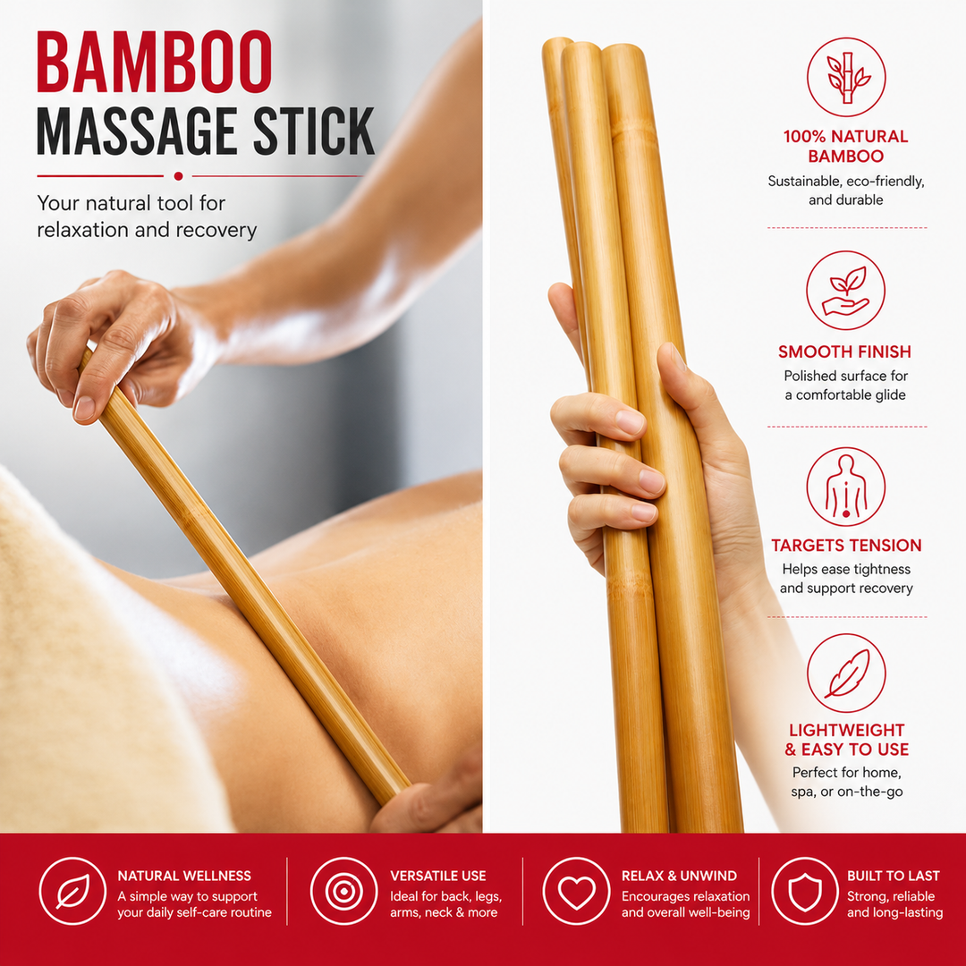 Premium Bamboo Massage Stick Set Natural Gua Sha Tools Body Massager Wooden Fascia Roller Portable Muscle Relaxation Kit for Home Gym Travel Daily Use
