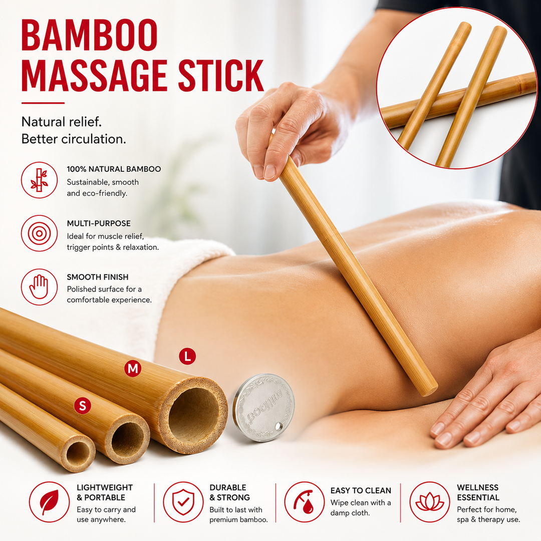 Premium Bamboo Massage Stick Set Natural Gua Sha Tools Body Massager Wooden Fascia Roller Portable Muscle Relaxation Kit for Home Gym Travel Daily Use