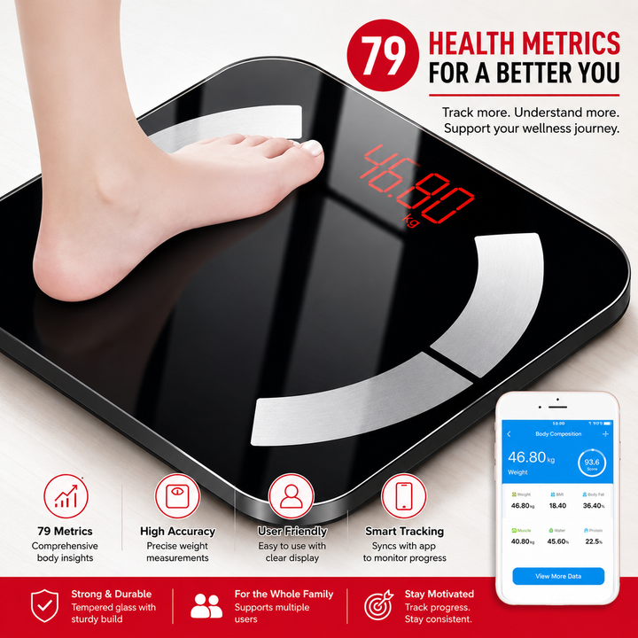 Premium Bluetooth Body Fat Scale Smart Digital Bathroom Scale BMI Body Composition Analyzer LED Display App Sync Multi User Health Tracker