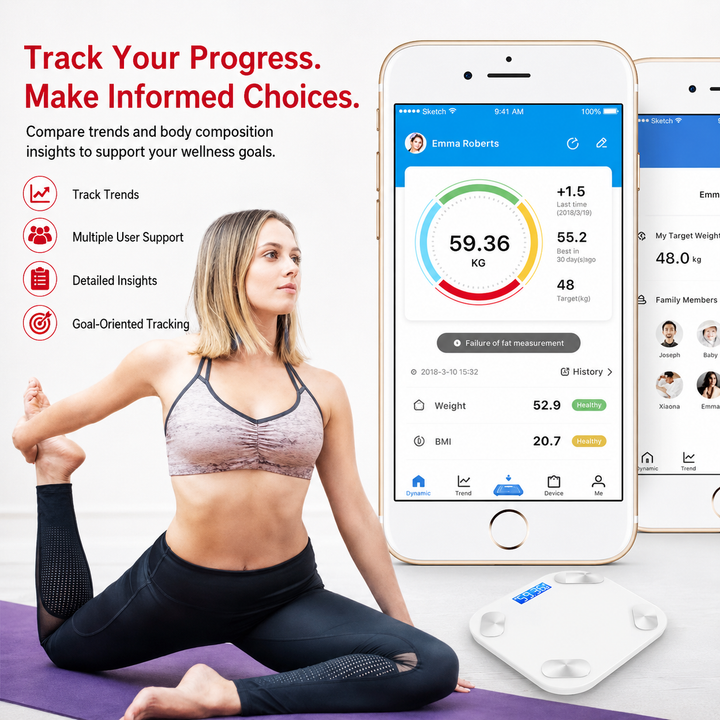 Premium Bluetooth Body Fat Scale Smart Digital Bathroom Scale BMI Body Composition Analyzer LED Display App Sync Multi User Health Tracker