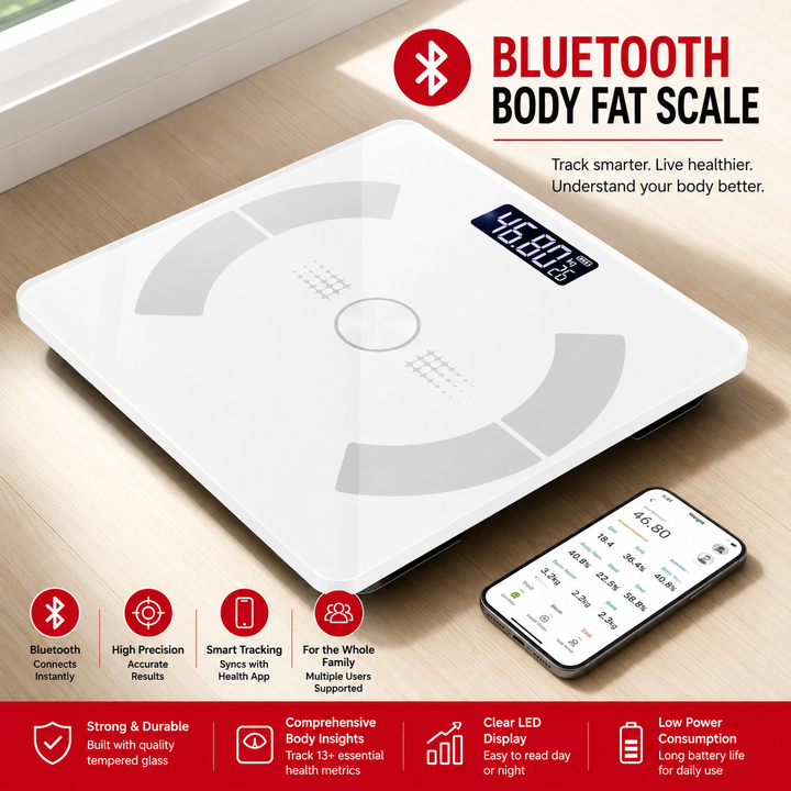 Premium Bluetooth Body Fat Scale Smart Digital Bathroom Scale BMI Body Composition Analyzer LED Display App Sync Multi User Health Tracker