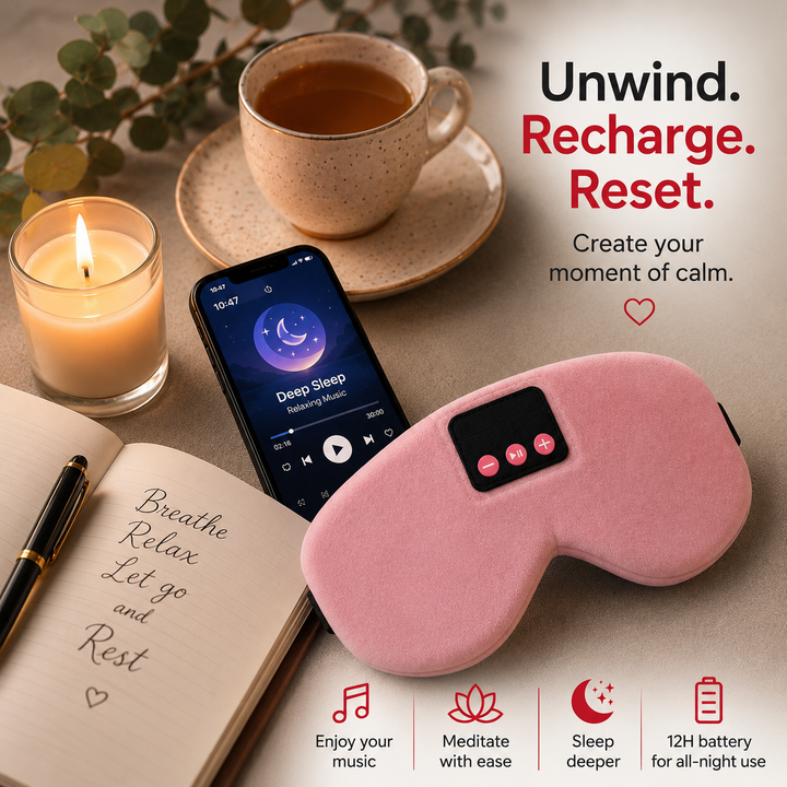 Premium Bluetooth Sleep Mask Silk Eye Mask with HD Audio Wireless Headphones 12H Battery Light Blocking Sleep Headphones for Travel Meditation Relaxation