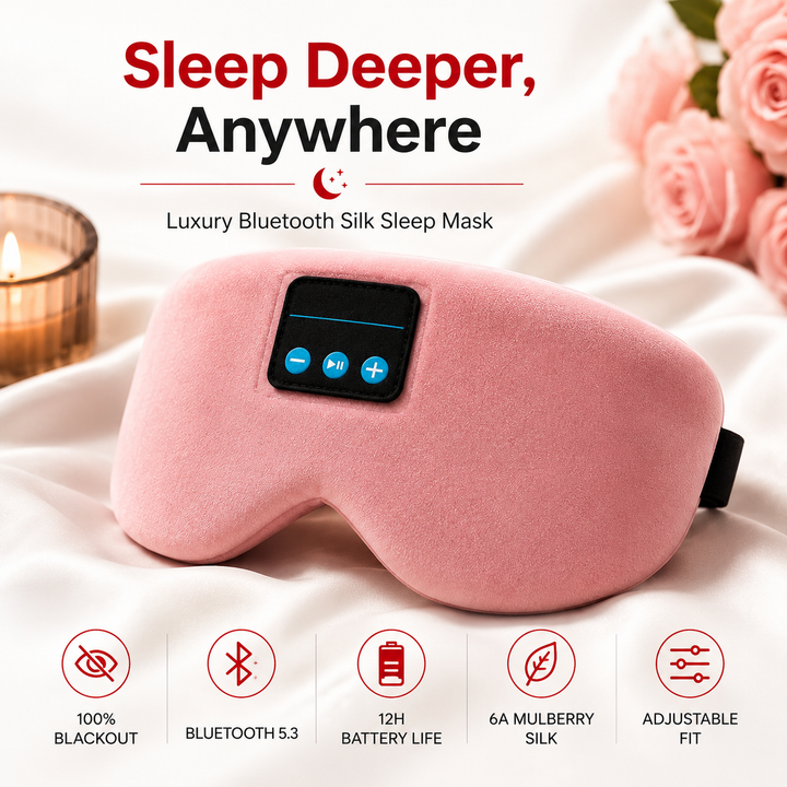 Premium Bluetooth Sleep Mask Silk Eye Mask with HD Audio Wireless Headphones 12H Battery Light Blocking Sleep Headphones for Travel Meditation Relaxation