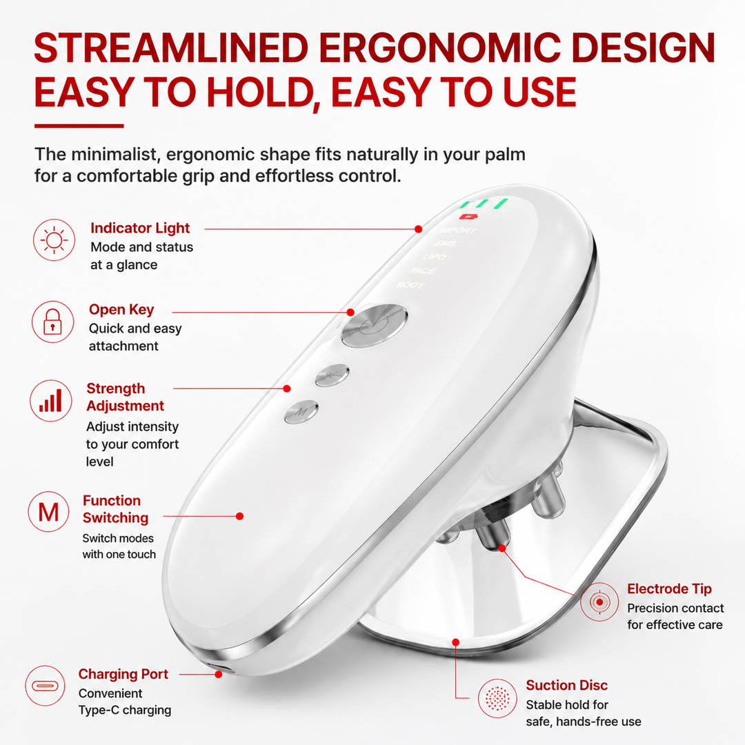 Premium Body Sculpting Massager 5-in-1 Cellulite Massager Suction Microcurrent LED Light Lymphatic Drainage Body Contouring Device