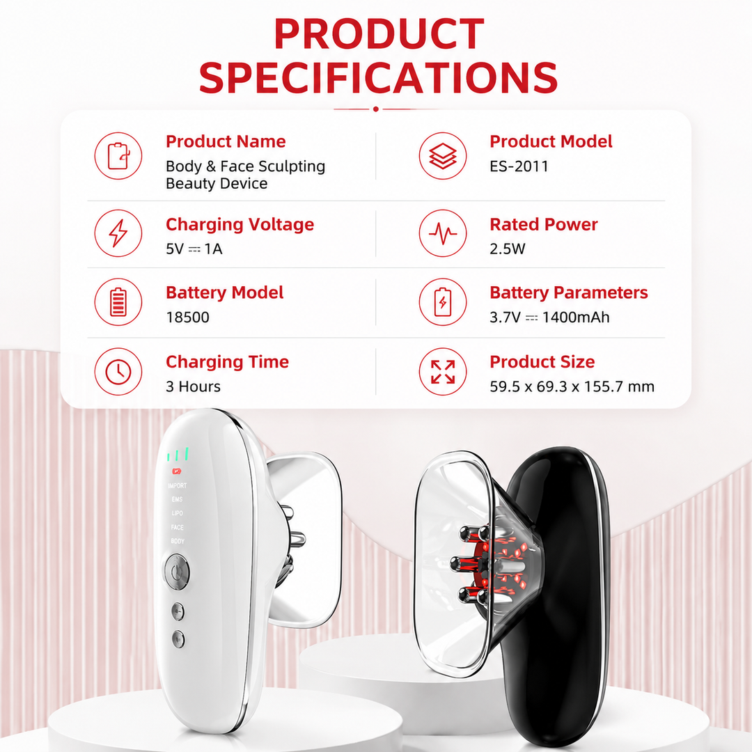 Premium Body Sculpting Massager 5-in-1 Cellulite Massager Suction Microcurrent LED Light Lymphatic Drainage Body Contouring Device