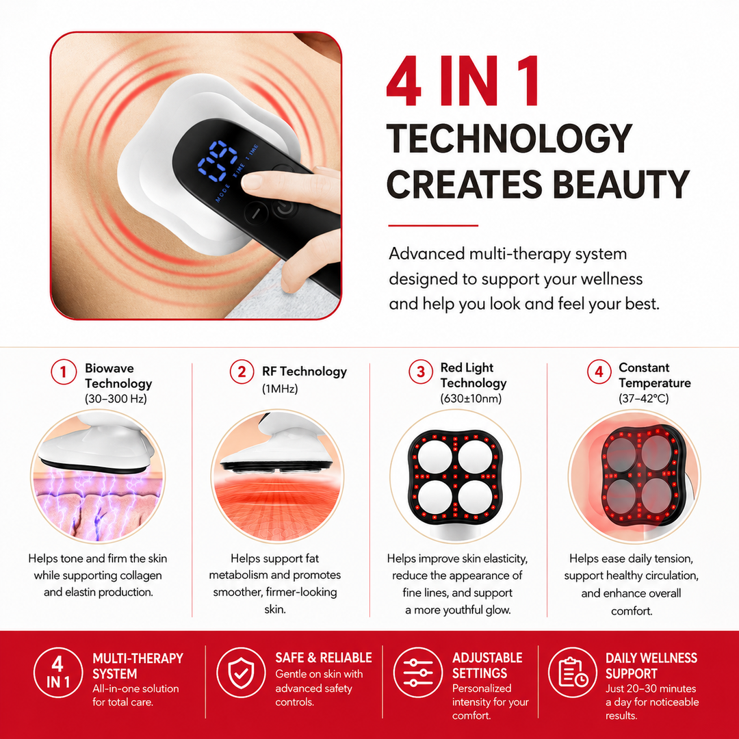 Premium Body Slimming Massager 4-in-1 RF Red Light Microcurrent Heat Therapy Skin Tightening Fat Burning Cellulite Reduction Body Sculpting Device Home Use