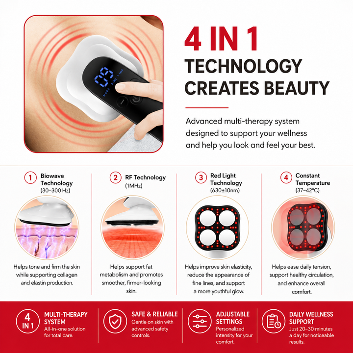 Premium Body Slimming Massager 4-in-1 RF Red Light Microcurrent Heat Therapy Skin Tightening Fat Burning Cellulite Reduction Body Sculpting Device Home Use