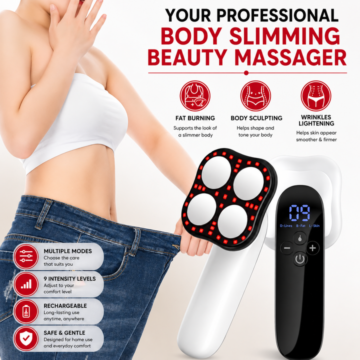 Premium Body Slimming Massager 4-in-1 RF Red Light Microcurrent Heat Therapy Skin Tightening Fat Burning Cellulite Reduction Body Sculpting Device Home Use