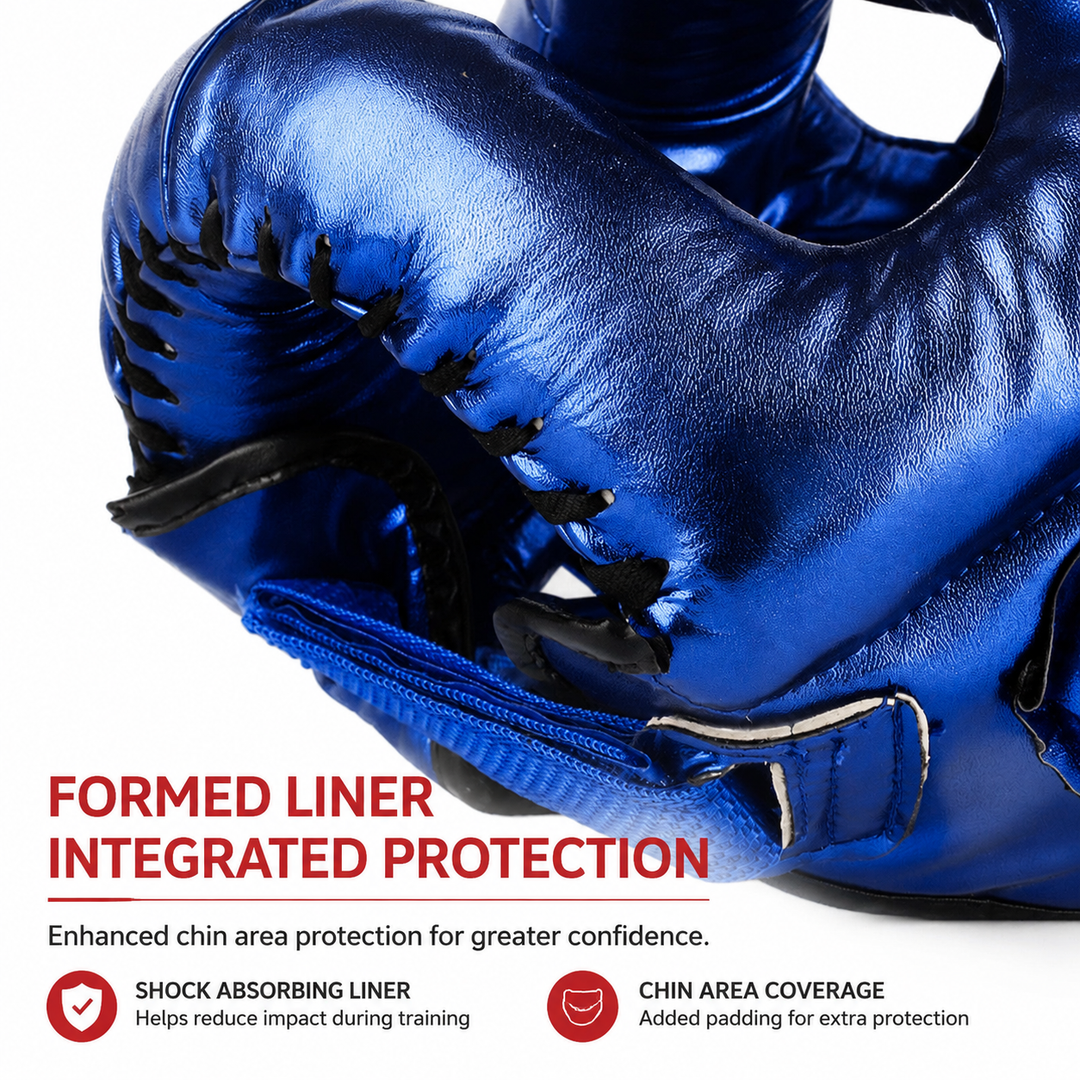 Premium Boxing Helmet Muay Thai Kickboxing Sanda Headgear Protective Head Guard Combat Sports Sparring Helmet Adjustable Lightweight Breathable Training Gear