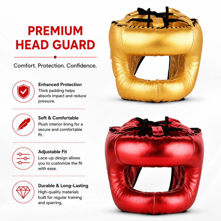 Premium Boxing Helmet Muay Thai Kickboxing Sanda Headgear Protective Head Guard Combat Sports Sparring Helmet Adjustable Lightweight Breathable Training Gear