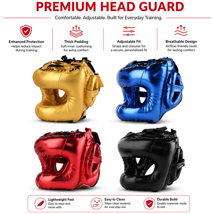 Premium Boxing Helmet Muay Thai Kickboxing Sanda Headgear Protective Head Guard Combat Sports Sparring Helmet Adjustable Lightweight Breathable Training Gear