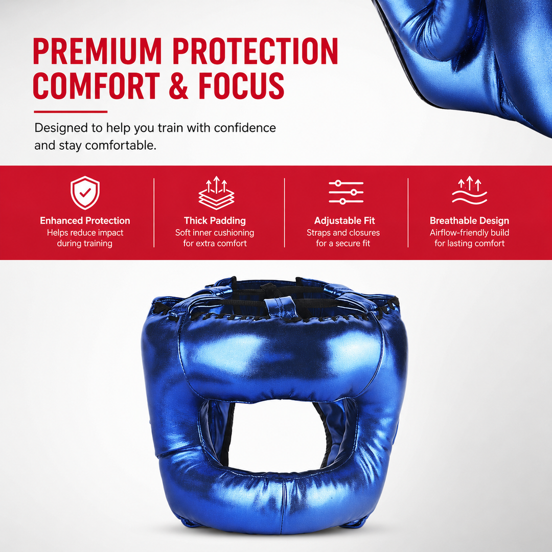 Premium Boxing Helmet Muay Thai Kickboxing Sanda Headgear Protective Head Guard Combat Sports Sparring Helmet Adjustable Lightweight Breathable Training Gear