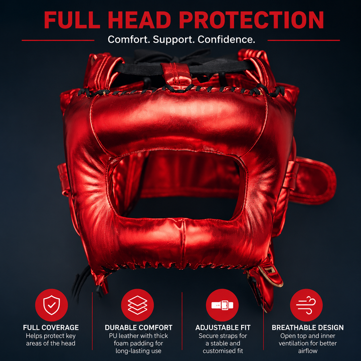 Premium Boxing Helmet Muay Thai Kickboxing Sanda Headgear Protective Head Guard Combat Sports Sparring Helmet Adjustable Lightweight Breathable Training Gear