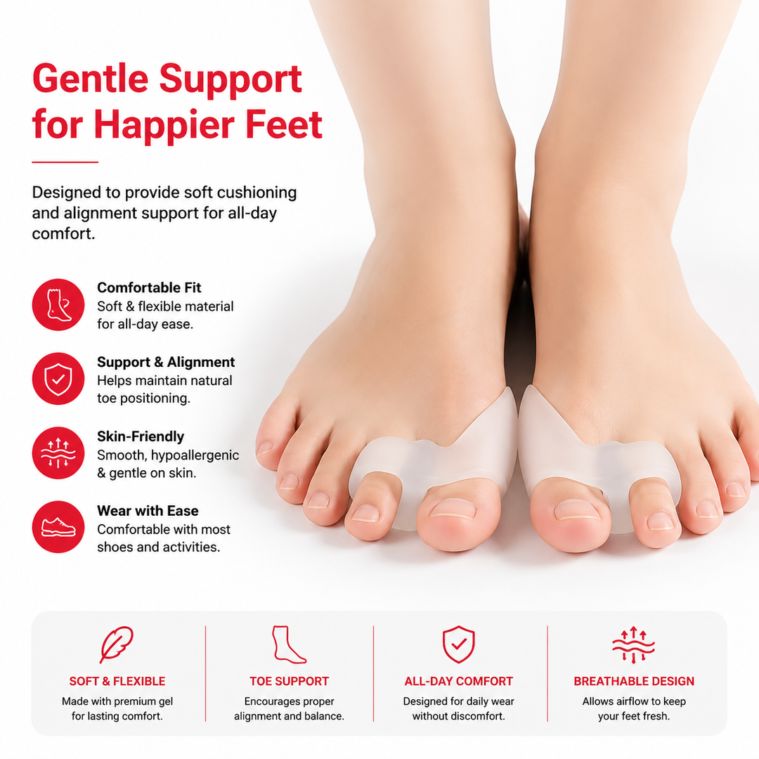 Premium Bunion Corrector Toe Separator 2Pcs Soft Gel Hallux Valgus Orthopedic Big Toe Spreader Fabric Comfort Support Pain Relief Alignment Foot Care