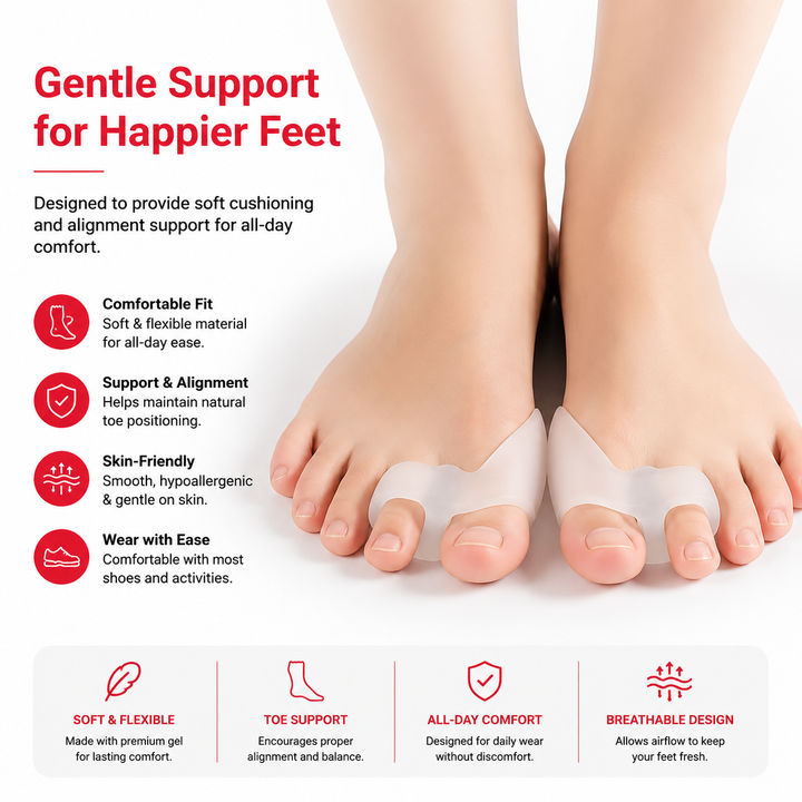 Premium Bunion Corrector Toe Separator 2Pcs Soft Gel Hallux Valgus Orthopedic Big Toe Spreader Fabric Comfort Support Pain Relief Alignment Foot Care