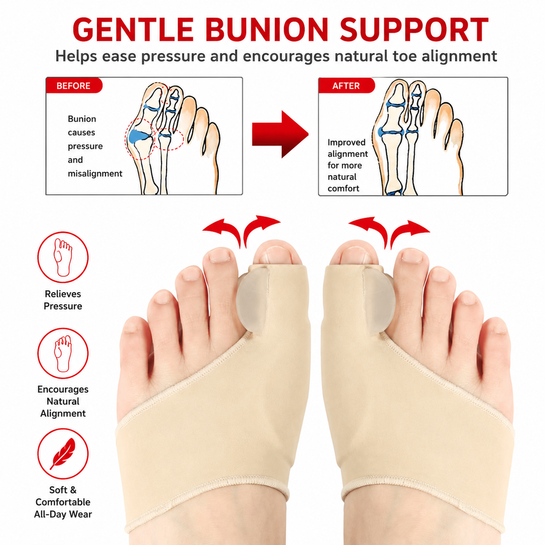 Premium Bunion Corrector Toe Separator Gel Big Toe Spacer Adjustable Fabric Foot Support Reusable 2 Pack Comfortable Fit Walking Daily Use Foot Alignment Care