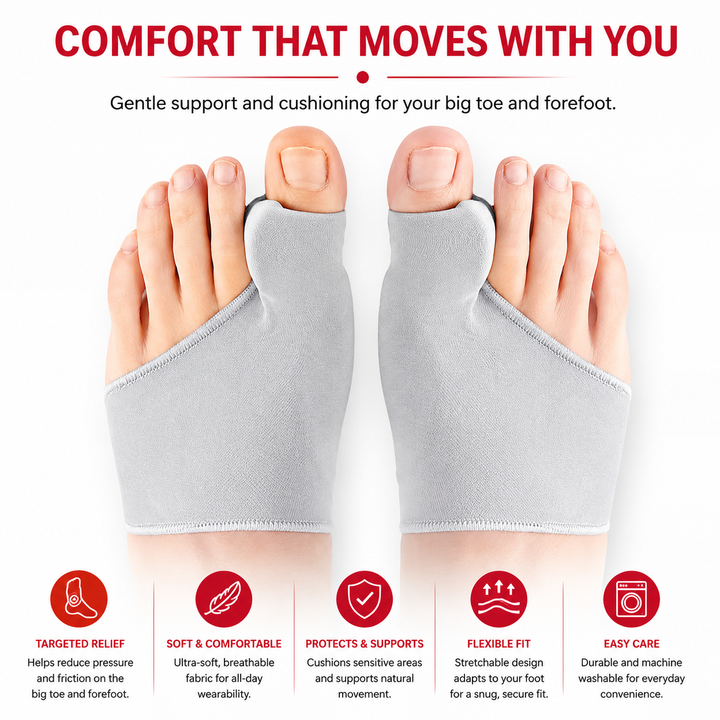 Premium Bunion Corrector Toe Separator Gel Big Toe Spacer Adjustable Fabric Foot Support Reusable 2 Pack Comfortable Fit Walking Daily Use Foot Alignment Care