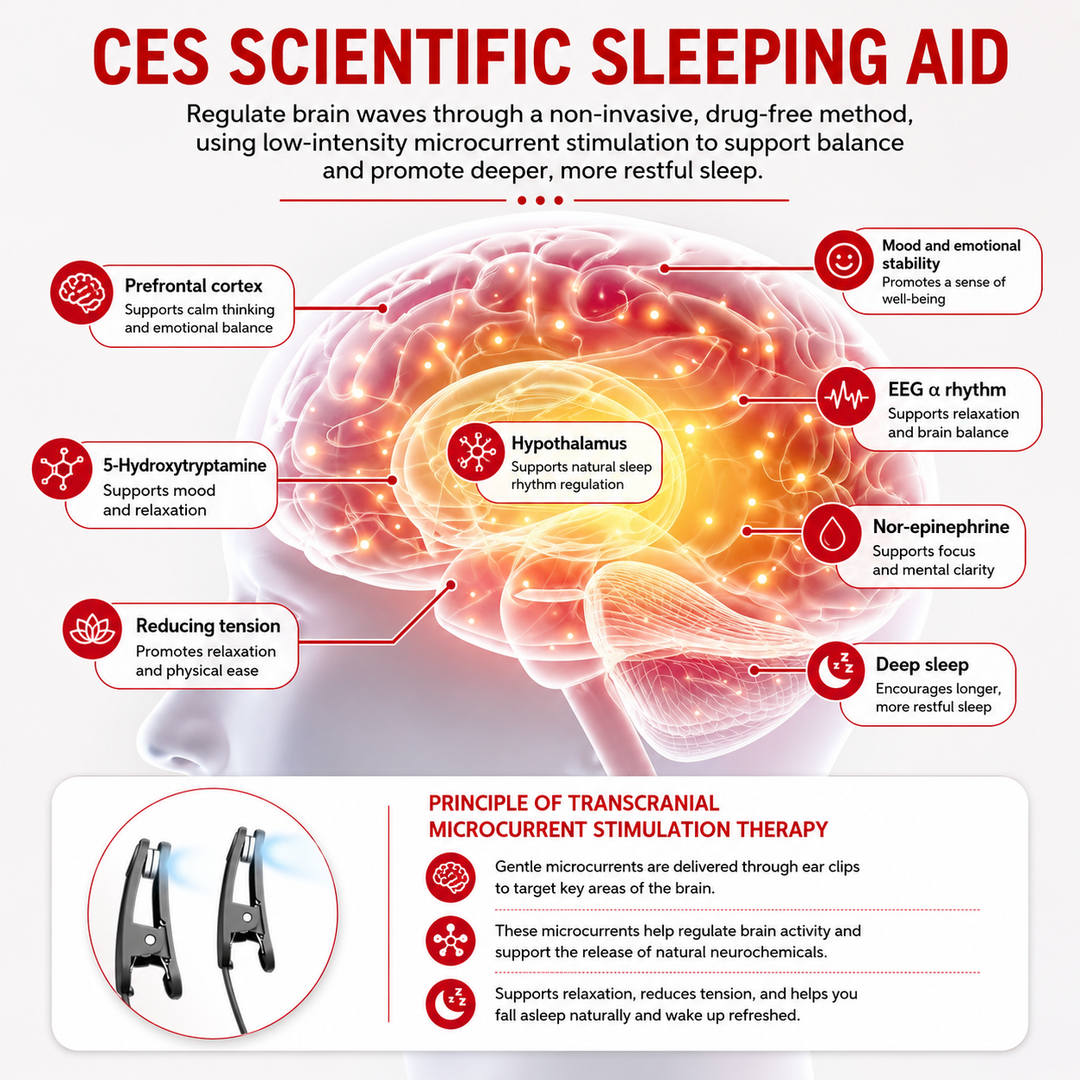 Premium CES Sleep Aid Device Microcurrent Ear Clip Sleep Therapy for Relaxation Stress Support Adjustable Intensity USB-C Rechargeable Portable Design