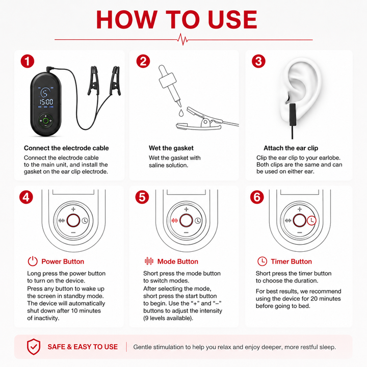 Premium CES Sleep Aid Device Microcurrent Ear Clip Sleep Therapy for Relaxation Stress Support Adjustable Intensity USB-C Rechargeable Portable Design