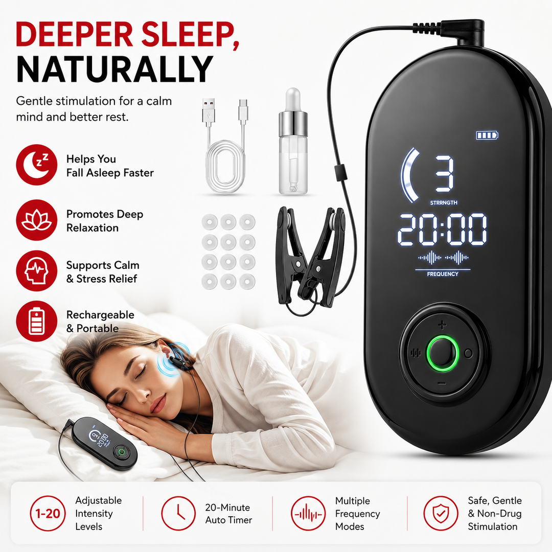 Premium CES Sleep Aid Device Microcurrent Ear Clip Sleep Therapy for Relaxation Stress Support Adjustable Intensity USB-C Rechargeable Portable Design