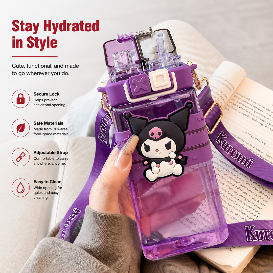 Premium Cartoon Water Bottle 520ML Double Drink Cup Leak Proof Plastic Bottle Cute Design Portable Student Bottle School Travel Daily Use