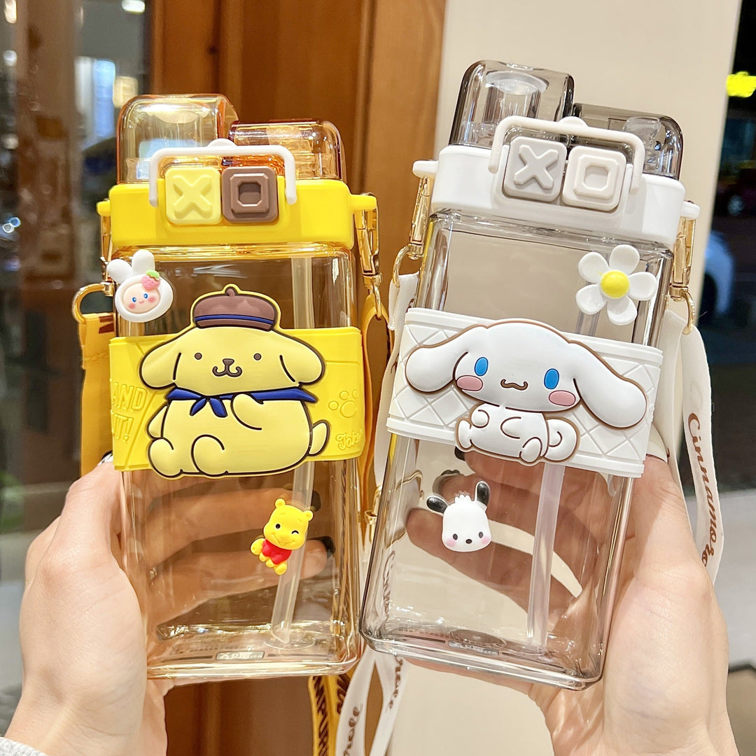 Premium Cartoon Water Bottle 520ML Double Drink Cup Leak Proof Plastic Bottle Cute Design Portable Student Bottle School Travel Daily Use
