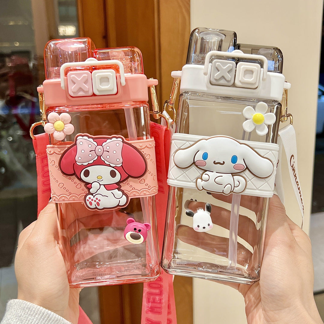 Premium Cartoon Water Bottle 520ML Double Drink Cup Leak Proof Plastic Bottle Cute Design Portable Student Bottle School Travel Daily Use
