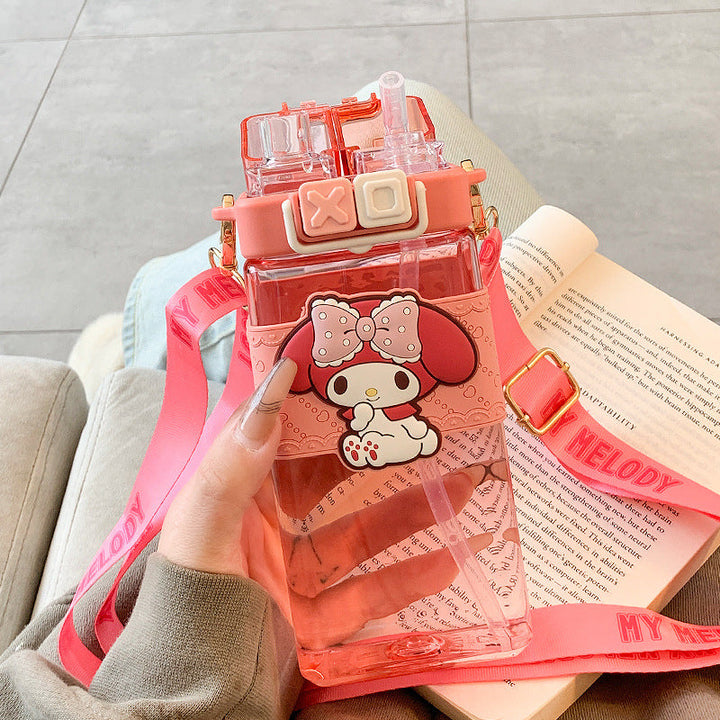 Premium Cartoon Water Bottle 520ML Double Drink Cup Leak Proof Plastic Bottle Cute Design Portable Student Bottle School Travel Daily Use