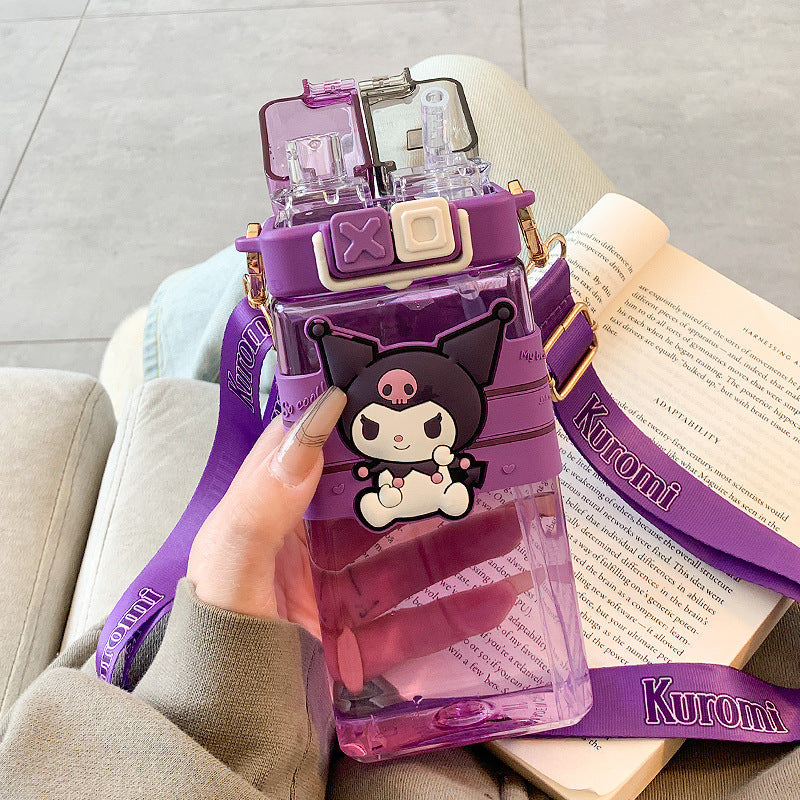 Premium Cartoon Water Bottle 520ML Double Drink Cup Leak Proof Plastic Bottle Cute Design Portable Student Bottle School Travel Daily Use