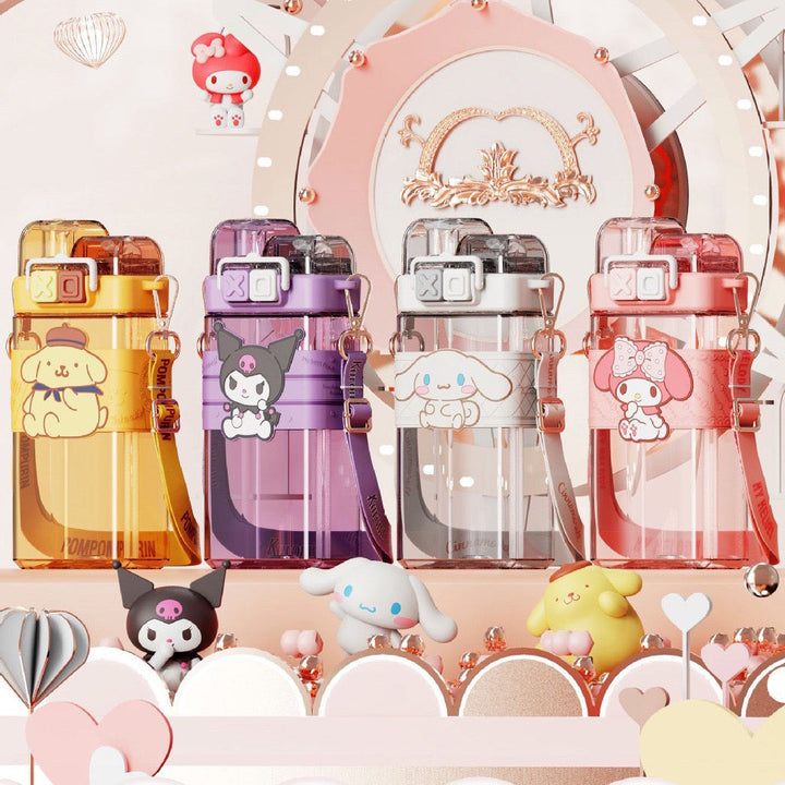 Premium Cartoon Water Bottle 520ML Double Drink Cup Leak Proof Plastic Bottle Cute Design Portable Student Bottle School Travel Daily Use
