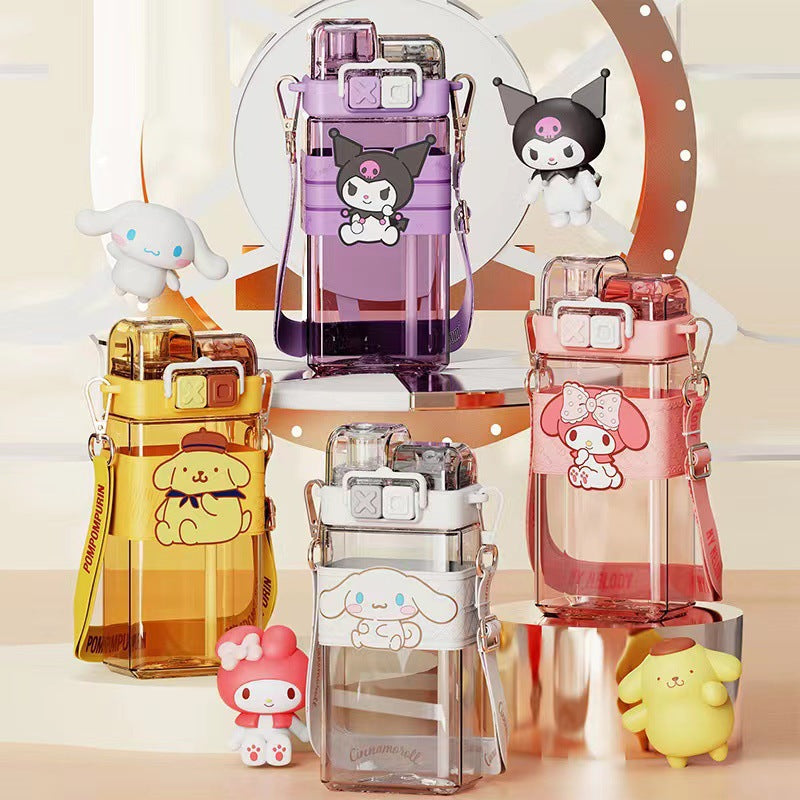 Premium Cartoon Water Bottle 520ML Double Drink Cup Leak Proof Plastic Bottle Cute Design Portable Student Bottle School Travel Daily Use